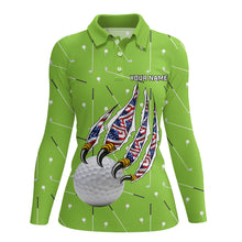 Load image into Gallery viewer, Green camo golf ball American Flag Eagle claw Women golf polo shirt custom patriotic golf outfits NQS8987