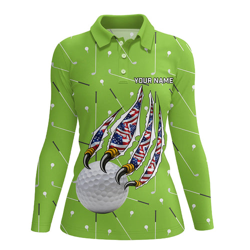 Green camo golf ball American Flag Eagle claw Women golf polo shirt custom patriotic golf outfits NQS8987