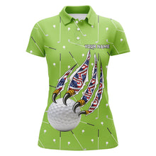 Load image into Gallery viewer, Green camo golf ball American Flag Eagle claw Women golf polo shirt custom patriotic golf outfits NQS8987