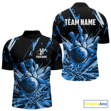 Load image into Gallery viewer, Blue bowling jerseys Bowling Polo, 1/4 Zip Shirt for Men Custom Bowling Team shirts for bowlers NQS11083