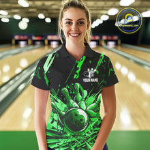 Load image into Gallery viewer, Green bowling jerseys Bowling Polo, 1/4 Zip Shirt for Women Custom Bowling Team shirts for bowlers NQS11084