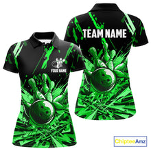 Load image into Gallery viewer, Green bowling jerseys Bowling Polo, 1/4 Zip Shirt for Women Custom Bowling Team shirts for bowlers NQS11084