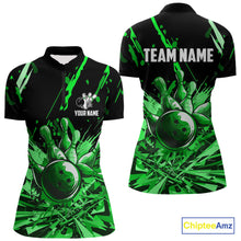 Load image into Gallery viewer, Green bowling jerseys Bowling Polo, 1/4 Zip Shirt for Women Custom Bowling Team shirts for bowlers NQS11084