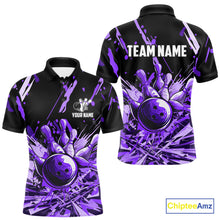 Load image into Gallery viewer, Purple bowling jerseys Bowling Polo, 1/4 Zip Shirt for Men Custom Bowling Team shirts for bowlers NQS11085