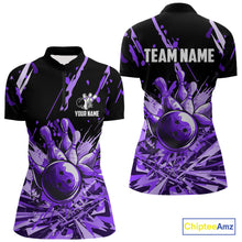 Load image into Gallery viewer, Purple bowling jerseys Bowling Polo, 1/4 Zip Shirt for Women Custom Bowling Team shirts for bowlers NQS11085