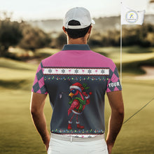 Load image into Gallery viewer, Pink argyle pattern Funny Christmas Flamingo Mens golf polo shirt custom golf attire for men NQS11088