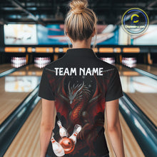 Load image into Gallery viewer, Custom Black And Red Dragon Bowling Shirts For Women, Team Bowling League Shirts NQS11090