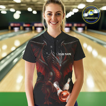 Load image into Gallery viewer, Custom Black And Red Dragon Bowling Shirts For Women, Team Bowling League Shirts NQS11090