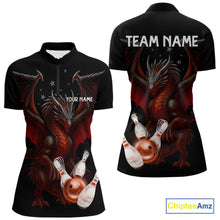 Load image into Gallery viewer, Custom Black And Red Dragon Bowling Shirts For Women, Team Bowling League Shirts NQS11090