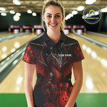 Load image into Gallery viewer, Black And Red Dragon Bowling Shirts For Women Custom Name Team Bowling League Jersey, Bowling Gifts NQS11091