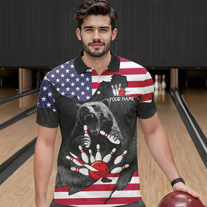 Personalized Black Bear American flag Bowling shirts For Men custom patriotic bowling team jerseys NQS9410