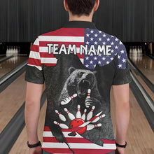 Load image into Gallery viewer, Personalized Black Bear American flag Bowling shirts For Men custom patriotic bowling team jerseys NQS9410