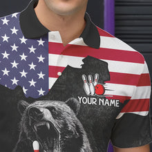 Load image into Gallery viewer, Personalized Black Bear American flag Bowling shirts For Men custom patriotic bowling team jerseys NQS9410