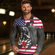 Load image into Gallery viewer, Personalized Black Bear American flag Bowling shirts For Men custom patriotic bowling team jerseys NQS9410