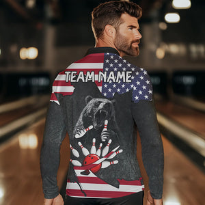 Personalized Black Bear American flag Bowling shirts For Men custom patriotic bowling team jerseys NQS9410