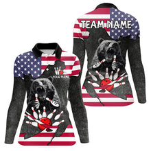 Load image into Gallery viewer, Personalized Black Bear American flag Bowling shirts For Women custom patriotic bowling team jerseys NQS9410