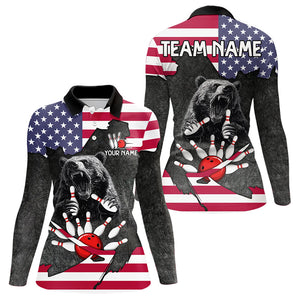 Personalized Black Bear American flag Bowling shirts For Women custom patriotic bowling team jerseys NQS9410