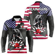 Load image into Gallery viewer, Personalized Black Bear American flag Bowling shirts For Men custom patriotic bowling team jerseys NQS9410