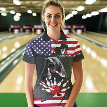 Load image into Gallery viewer, Personalized Black Bear American flag Bowling shirts For Women custom patriotic bowling team jerseys NQS9410