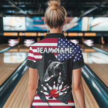 Load image into Gallery viewer, Personalized Black Bear American flag Bowling shirts For Women custom patriotic bowling team jerseys NQS9410