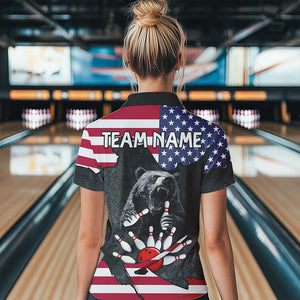 Personalized Black Bear American flag Bowling shirts For Women custom patriotic bowling team jerseys NQS9410