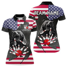 Load image into Gallery viewer, Personalized Black Bear American flag Bowling shirts For Women custom patriotic bowling team jerseys NQS9410