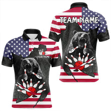 Load image into Gallery viewer, Personalized Black Bear American flag Bowling shirts For Men custom patriotic bowling team jerseys NQS9410