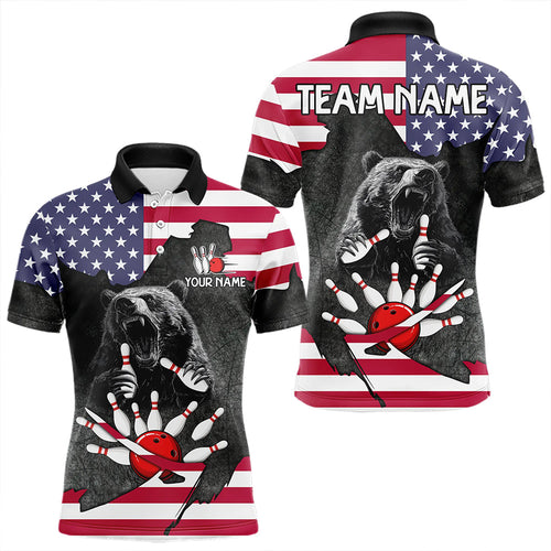 Personalized Black Bear American flag Bowling shirts For Men custom patriotic bowling team jerseys NQS9410