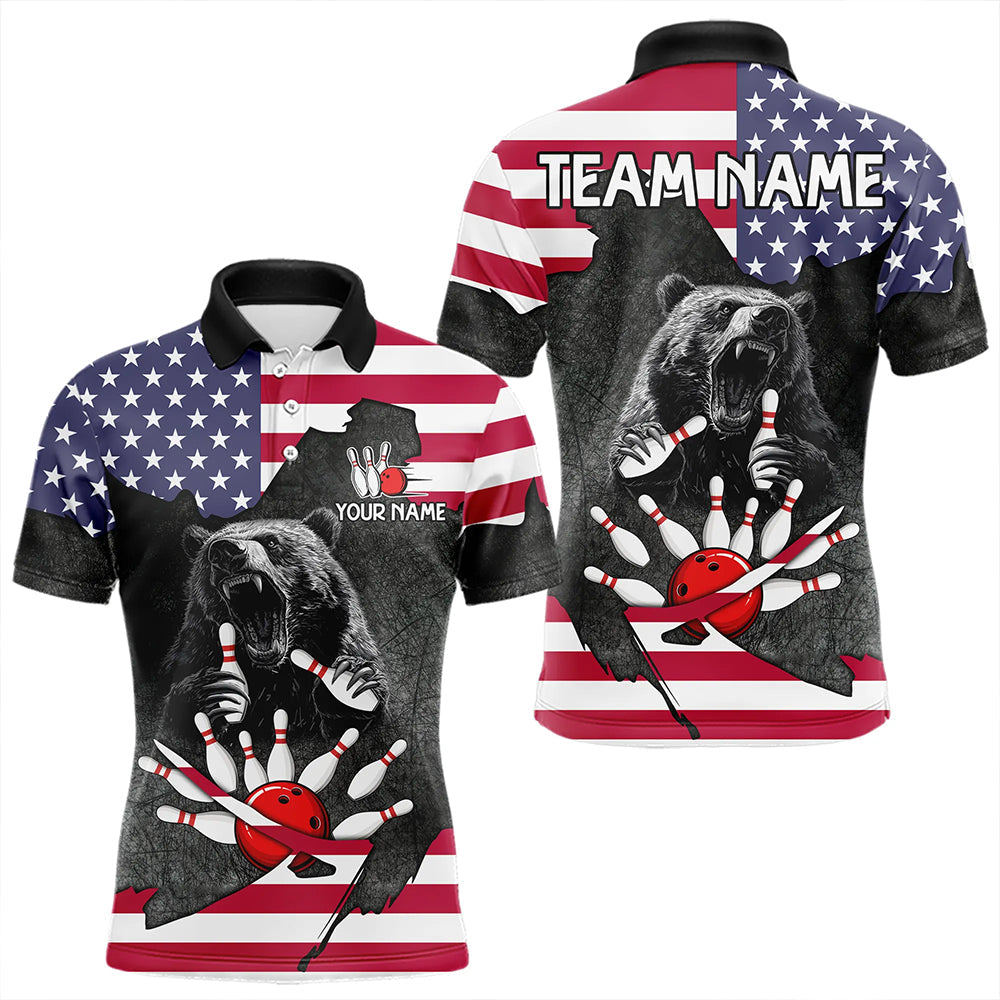 Personalized Black Bear American flag Bowling shirts For Men custom patriotic bowling team jerseys NQS9410