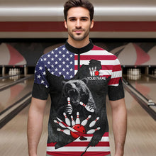 Load image into Gallery viewer, Personalized Black Bear American flag Bowling shirts For Men custom patriotic bowling team jerseys NQS9410