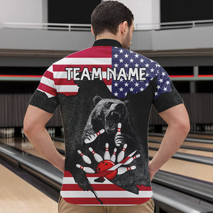 Personalized Black Bear American flag Bowling shirts For Men custom patriotic bowling team jerseys NQS9410