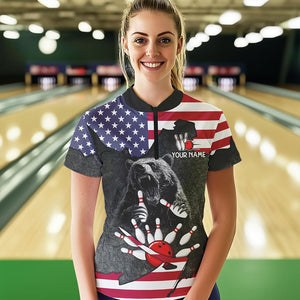 Personalized Black Bear American flag Bowling shirts For Women custom patriotic bowling team jerseys NQS9410