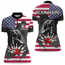 Load image into Gallery viewer, Personalized Black Bear American flag Bowling shirts For Women custom patriotic bowling team jerseys NQS9410