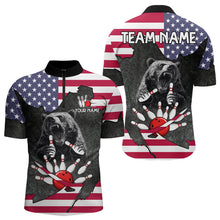 Load image into Gallery viewer, Personalized Black Bear American flag Bowling shirts For Men custom patriotic bowling team jerseys NQS9410