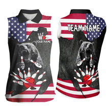 Load image into Gallery viewer, Black Bear American flag Womens Sleeveless Polo Shirts custom patriotic bowling team jerseys NQS9410