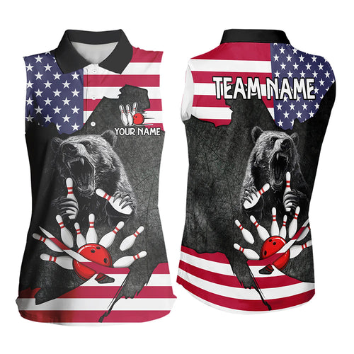 Black Bear American flag Womens Sleeveless Polo Shirts custom patriotic bowling team jerseys NQS9410