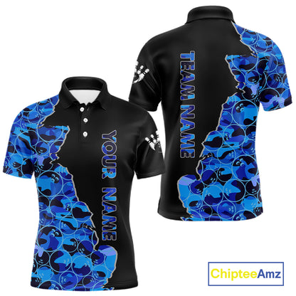 Black and Blue Camo Team Bowling Shirts For Men Custom bowling shirts with name, Team Bowling Jerseys NQS11508