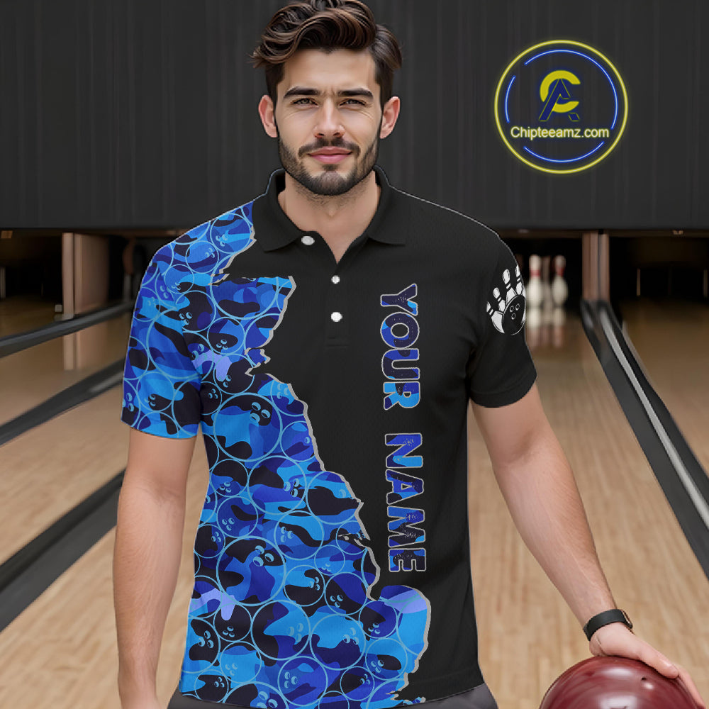 Black and Blue Camo Team Bowling Shirts For Men Custom bowling shirts with name, Team Bowling Jerseys NQS11508