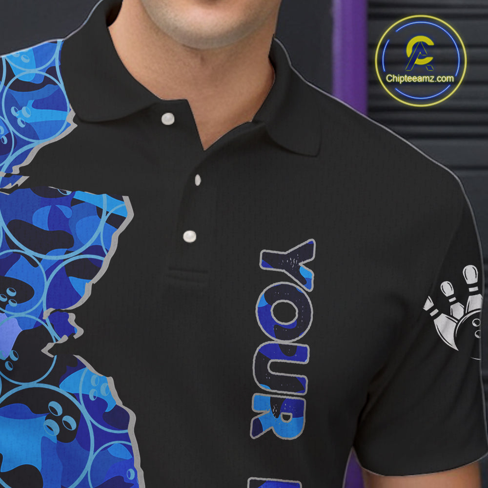 Black and Blue Camo Team Bowling Shirts For Men Custom bowling shirts with name, Team Bowling Jerseys NQS11508