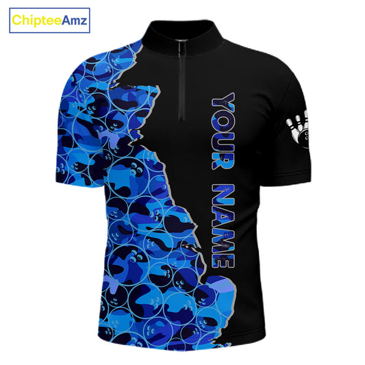 Black and Blue Camo Team Bowling Shirts For Men Custom bowling shirts with name, Team Bowling Jerseys NQS11508
