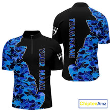 Load image into Gallery viewer, Black and Blue Camo Team Bowling Shirts For Men Custom bowling shirts with name, Team Bowling Jerseys NQS11508