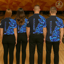 Load image into Gallery viewer, Black and Blue Camo Team Bowling Shirts For Men Custom bowling shirts with name, Team Bowling Jerseys NQS11508