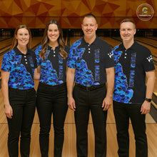 Load image into Gallery viewer, Black and Blue Camo Team Bowling Shirts For Men Custom bowling shirts with name, Team Bowling Jerseys NQS11508