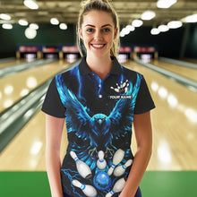 Load image into Gallery viewer, Custom Blue Lightning Thunder Eagle Women Bowling Polo, Quarter Zip Shirts Bowling Team Jersey Outfits NQS9577