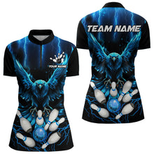 Load image into Gallery viewer, Custom Blue Lightning Thunder Eagle Women Bowling Polo, Quarter Zip Shirts Bowling Team Jersey Outfits NQS9577