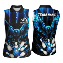 Load image into Gallery viewer, Custom Blue Lightning Thunder Eagle Women Sleeveless Polo Shirt Bowling Team Jersey Outfits NQS9577