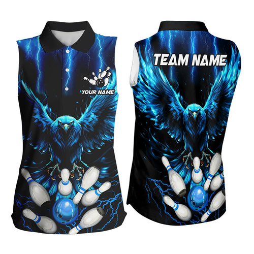 Custom Blue Lightning Thunder Eagle Women Sleeveless Polo Shirt Bowling Team Jersey Outfits NQS9577