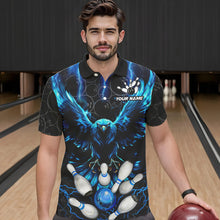 Load image into Gallery viewer, Custom Blue Lightning Thunder Eagle Mens Bowling Shirts Black Bowling Camo Team Jersey Outfits NQS9578
