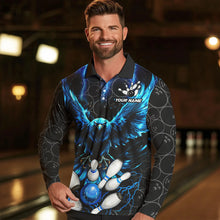 Load image into Gallery viewer, Custom Blue Lightning Thunder Eagle Mens Bowling Shirts Black Bowling Camo Team Jersey Outfits NQS9578