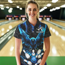 Load image into Gallery viewer, Custom Blue Lightning Thunder Eagle Women Bowling Shirts Black Bowling Camo Team Jersey Outfits NQS9578